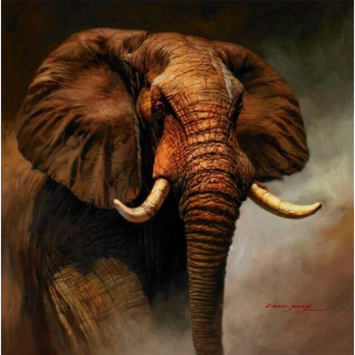 TPFLiving Kunstdruck (OHNE RAHMEN) Poster - Leinwand - Wandbild Brauner majestätischer Elefant (Verschiedene Größen) Farben: Leinwand bunt - Größe: 30x30cm