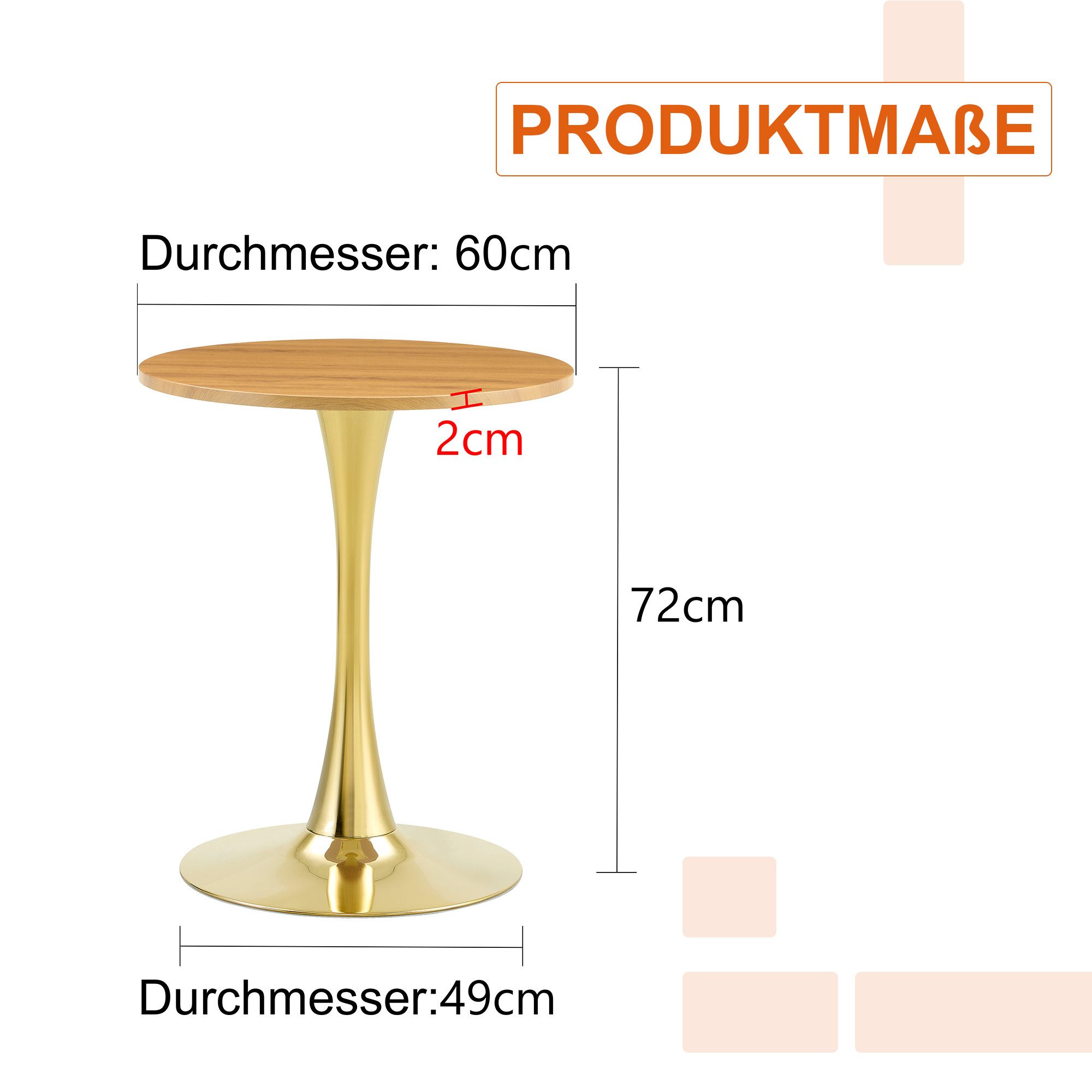 gopop Beistelltisch mit Holzoptik und Metallgestell, Ø60 cm (1-St), Moderner Satztisch Couchtisch Nachttisch Wohnzimmertisch