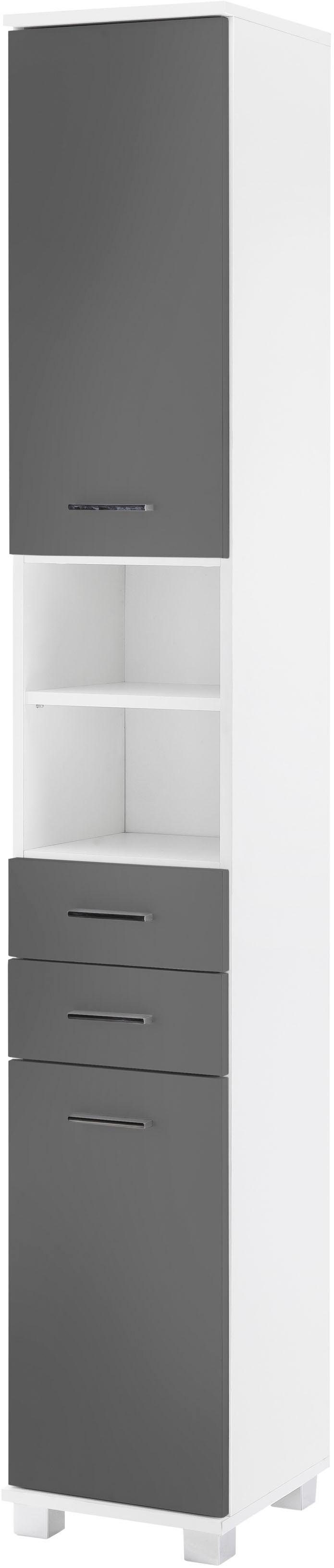 Schildmeyer Hochschrank Lumo Breite 30 cm, mit 2 Türen, 2 Schubladen & 2 offenen Fächern weiß/basaltgrau | Hochschränke