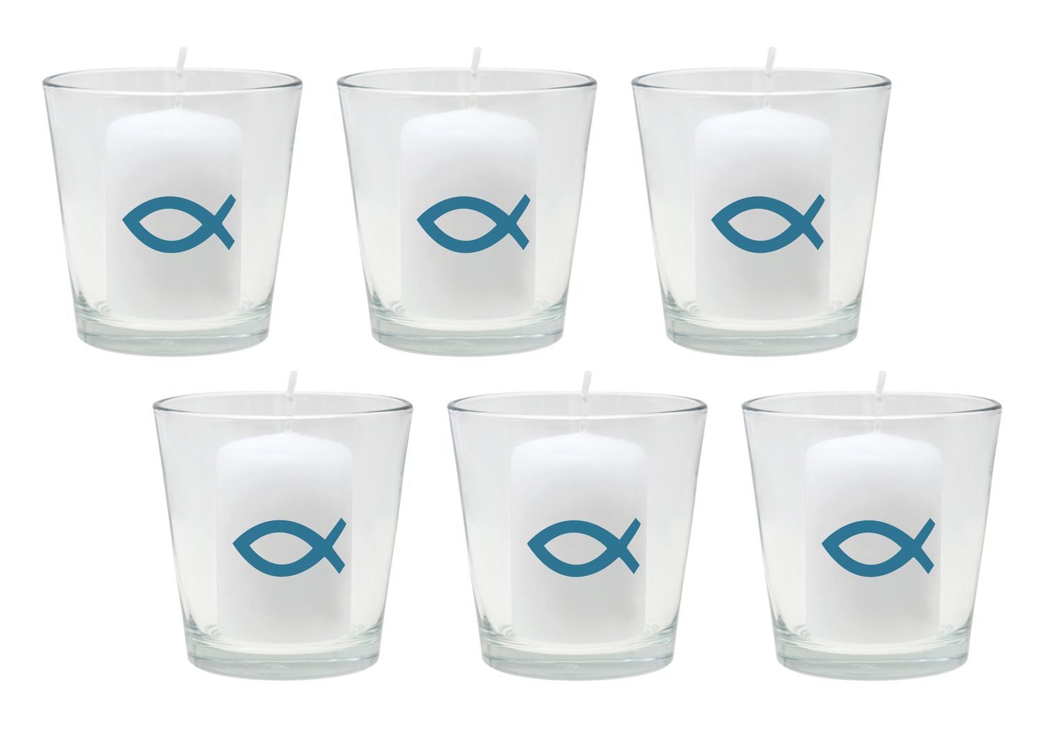 Teelichthalter 6x Windlicht Kerze Fisch Petrol Blau Kommunion Konfirmation Tischdeko
