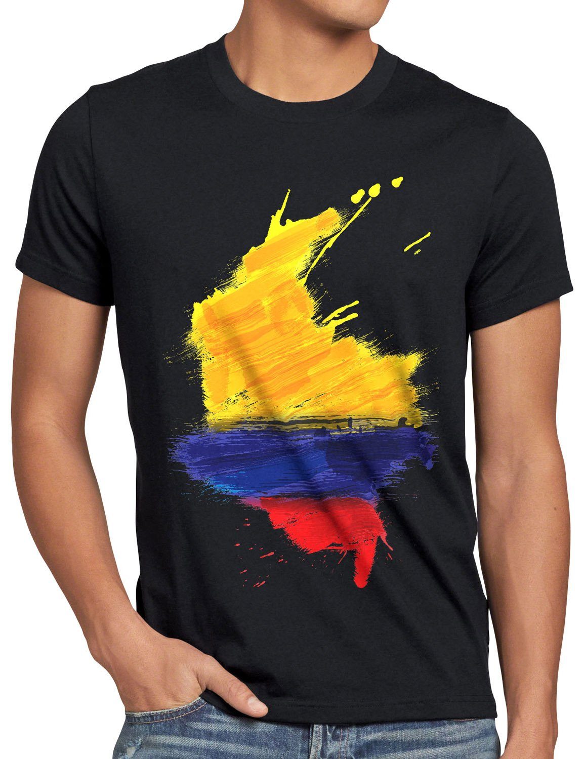 Sport Flagge Fahne Kolumbien schwarz T-Shirt Fußball Print-Shirt EM WM style3 Colombia Herren