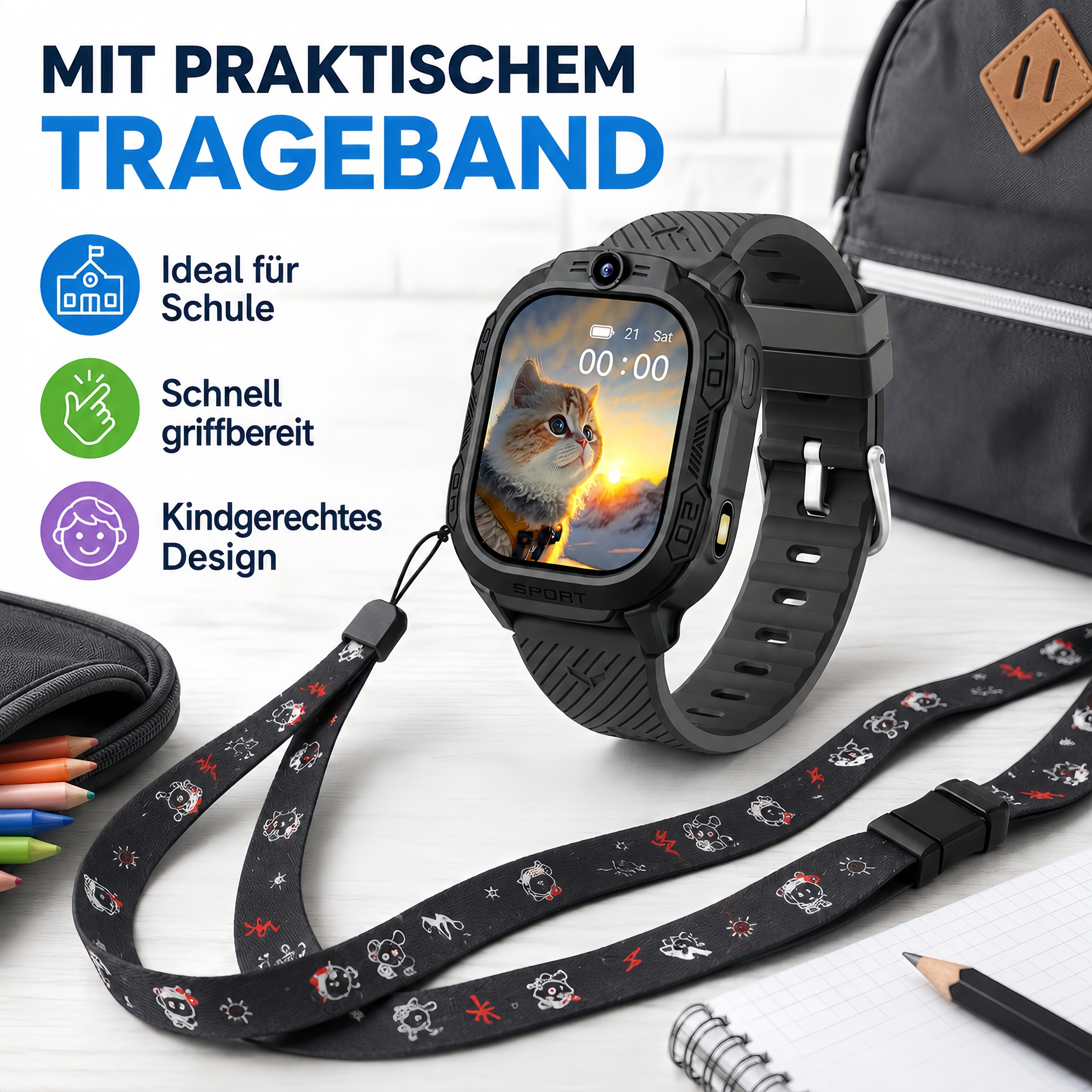 ibettertec Kinderuhr Kinder Smartwatch 4G GPS Uhr mit Telefon, Kamera, SOS Smartwatch (20 cm) Taschenlampe & Trageband, Kinderuhr mit Touchscreen, Anruf, Videoa – Bild 4 von 5