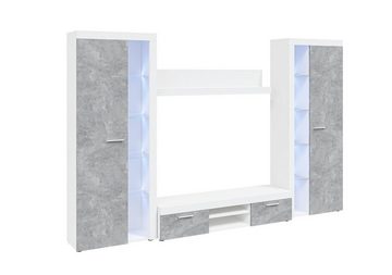Furnix Wohnwand MARCUSS XL moderne und zeitlose Mediawand B300 x H190 x T40,2 cm, (Komplett-Set, 2x Hochschrank teilverglast, 1 TV-Schrank, 1 Wandregal), Kanten mit Melamin bezogen, elegante Verglasung