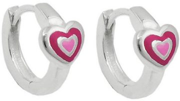 unbespielt Paar Creolen Ohrringe Herz pink-rosa lackiert 925 Silber 12 x 2 mm inkl. Schmuckbox, Silberschmuck für Damen