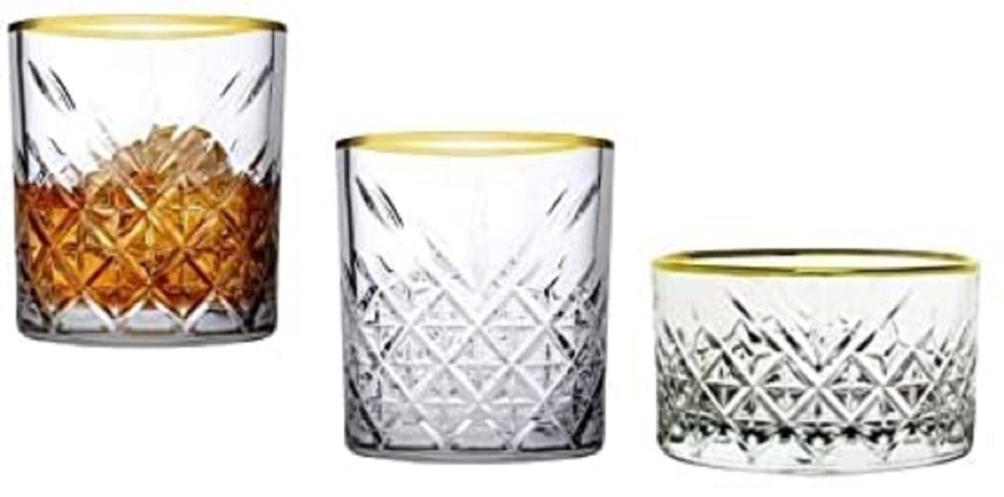 Pasabahce Glas 96818 Timeless Golden Touch 3 teilig im Kristall-Design Retro Design -, 3-tlg.