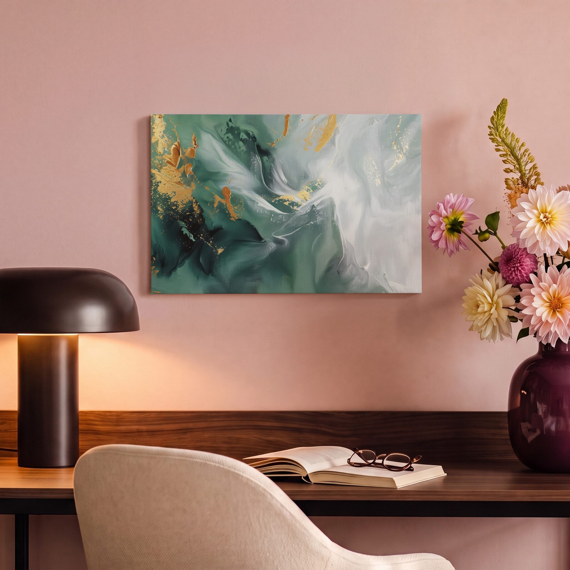 OneMillionCanvasses® Leinwandbild Grün - Modern - Marmor - Abstrakt, Fotodruck (1 St), Wandbild, Deko Schlafzimmer Wohnzimmer Flur 20x20 cm – Bild 4 von 5