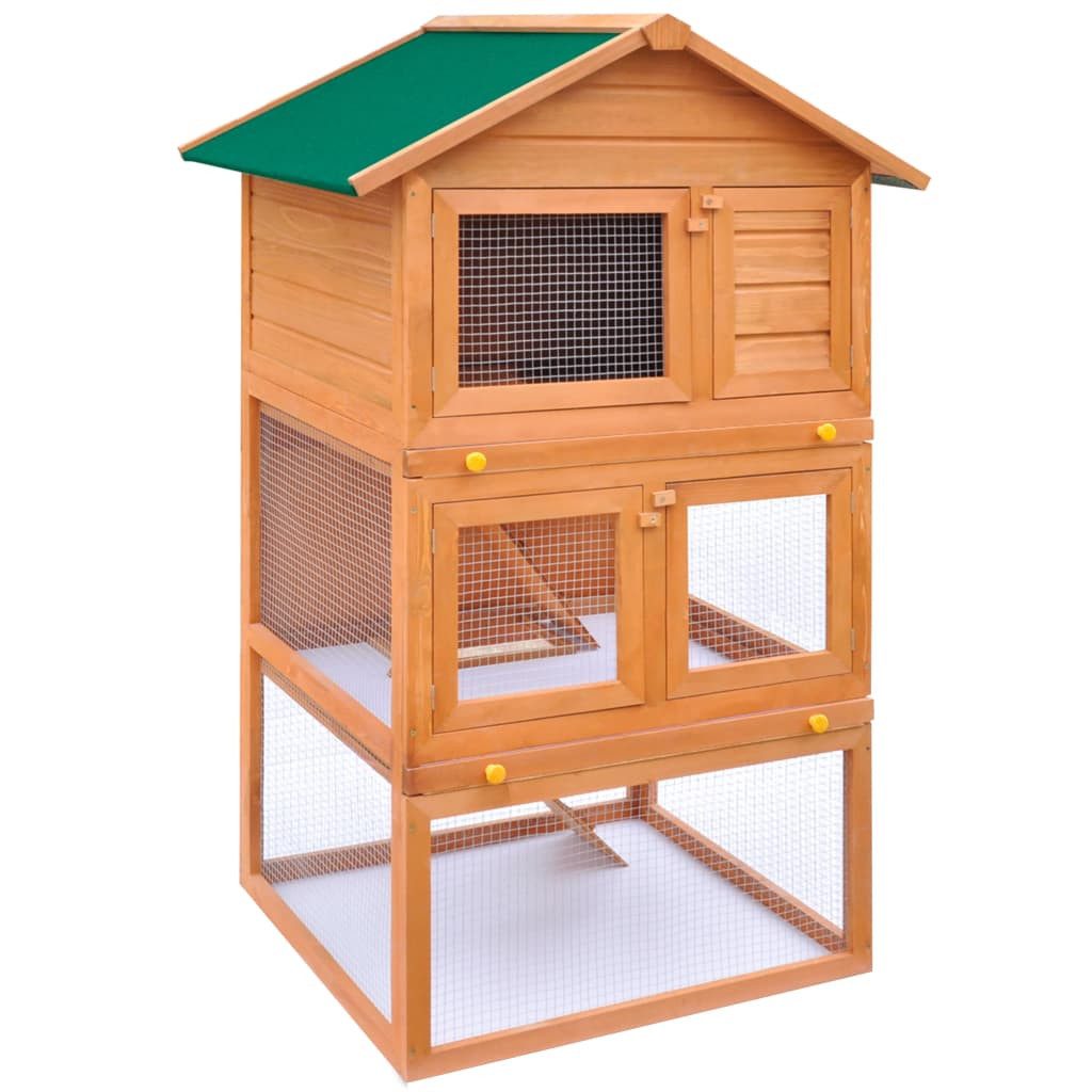 vidaXL Kleintierstall, Kaninchenstall Kleintierhaus Hasenstall 3 Ebenen Holz
