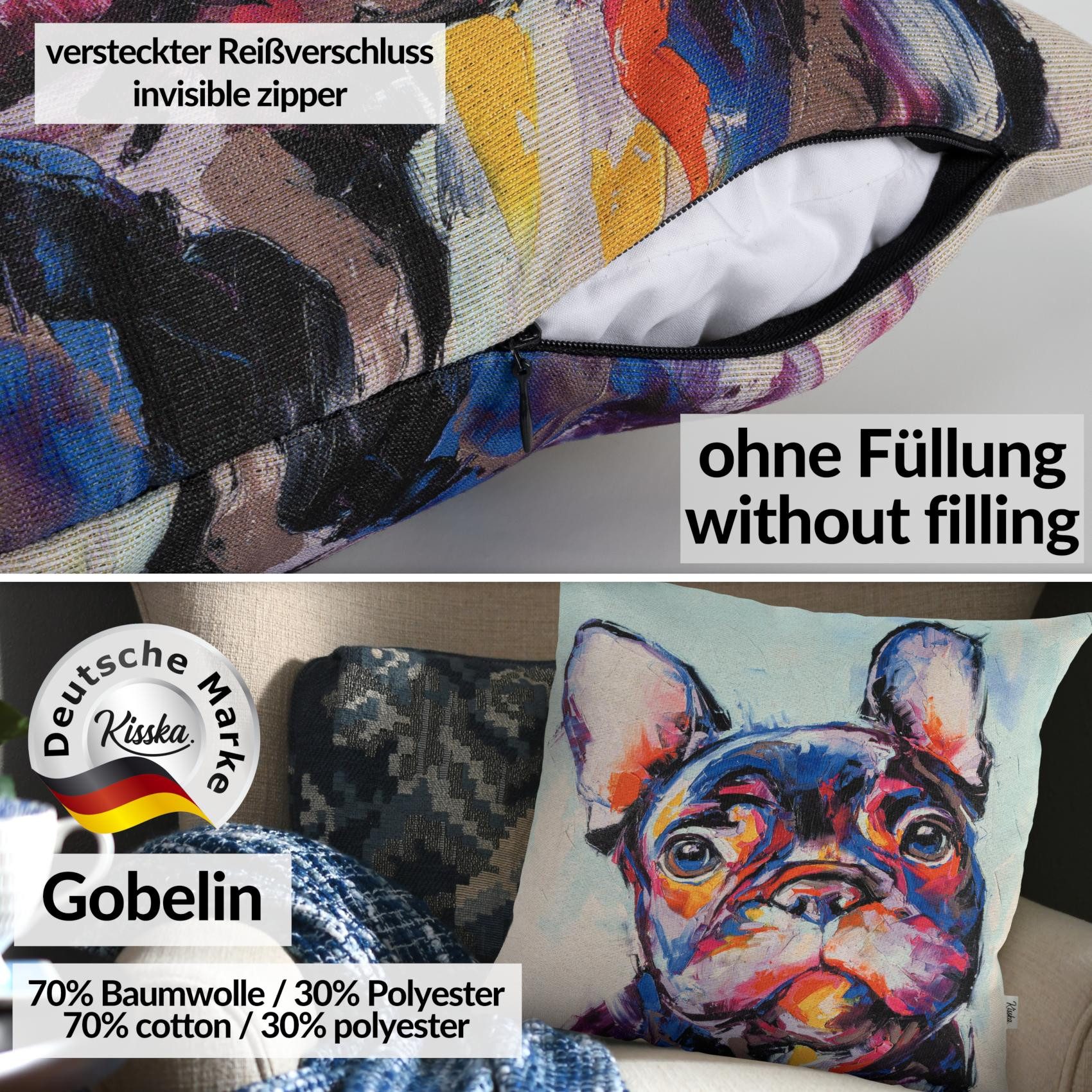 Kisska Dekokissen Designer Kissenbezug Modern-Zierkissen Hochwertig, Bulldog Kissenhülle in 40x40cm ohne Füllung Gobelin Pop Art