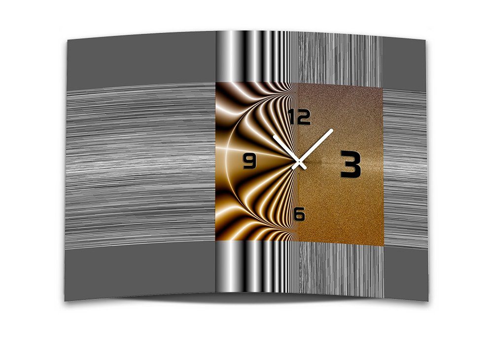 3D 4mm modern Alu-Dibond) Uhrwerk leises 50x70 Wanduhr braun grau (Einzigartige 3D-Optik aus cm Wanduhr Optik XXL dixtime Dixtime