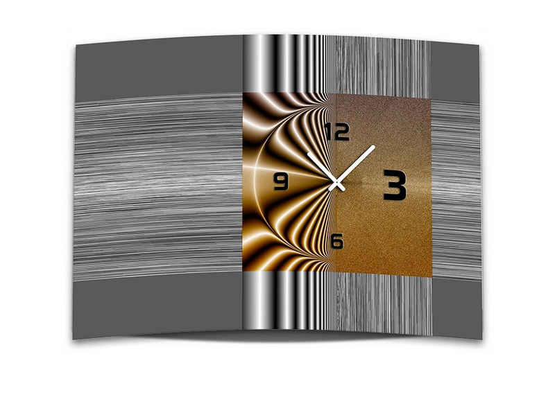 dixtime Wanduhr Wanduhr XXL 3D Optik Dixtime modern grau braun 50x70 cm leises Uhrwerk (Einzigartige 3D-Optik aus 4mm Alu-Dibond)