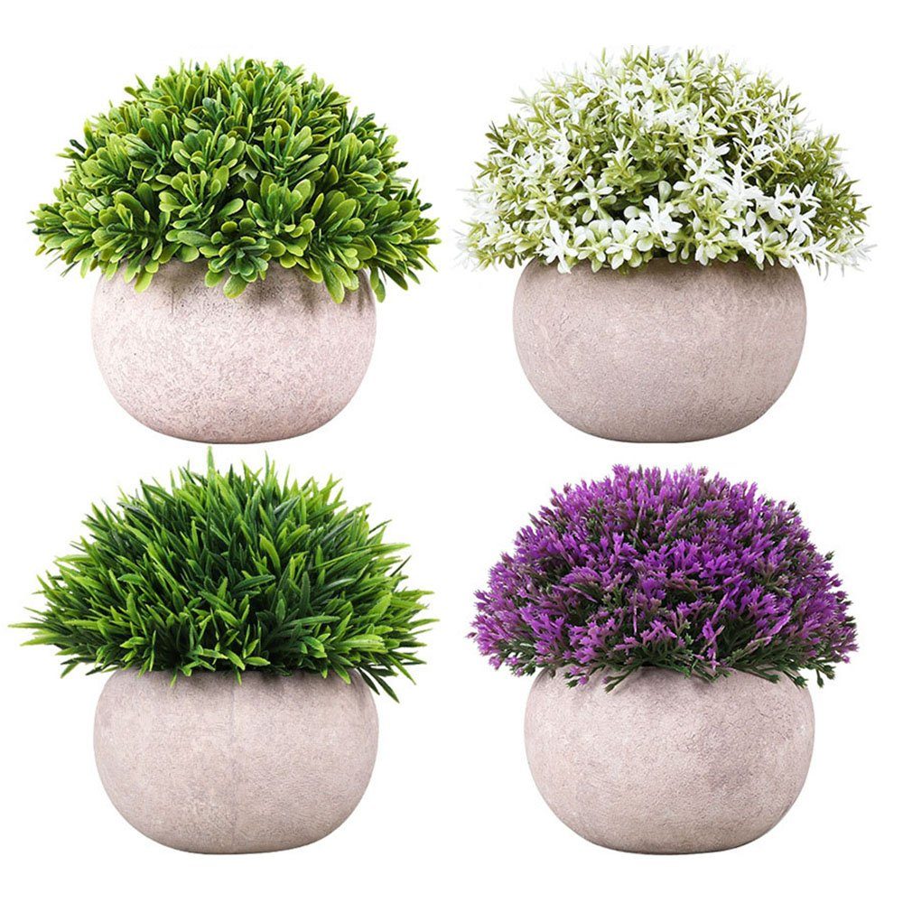 Cerer CTGtree 4 Pot Kunststoff Pflanzen Pulver Künstliche Stück aus Grün, TZ042-Bälle Kunstbonsai Kunstpflanzen 4