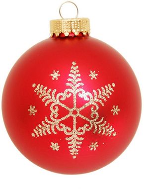 Krebs Glas Lauscha Weihnachtsbaumkugel Schneeflocke rot (16 St), Weihnachtsdeko, Christbaumschmuck, Christbaumkugeln aus Glas