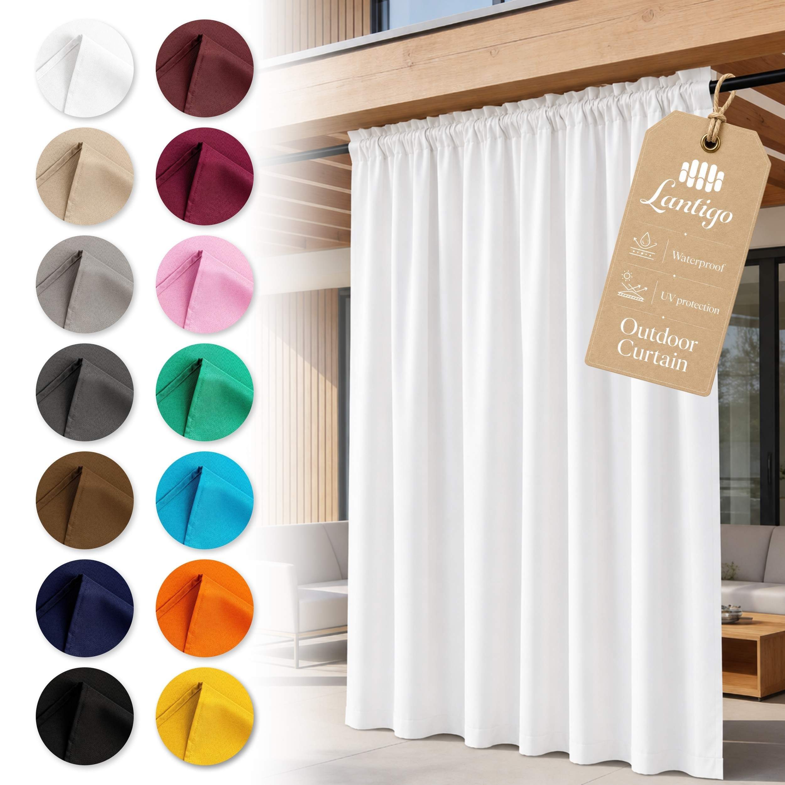 Lantigo Outdoorvorhang Wasserdichter Outdoor-Vorhang mit Stangendurchzug und Raffhalter (1 St), Stangendurchzug, OXFORD 500D, Sichtschutz für Terrasse, Pavillon, Balkon und Garten im Außenbereich