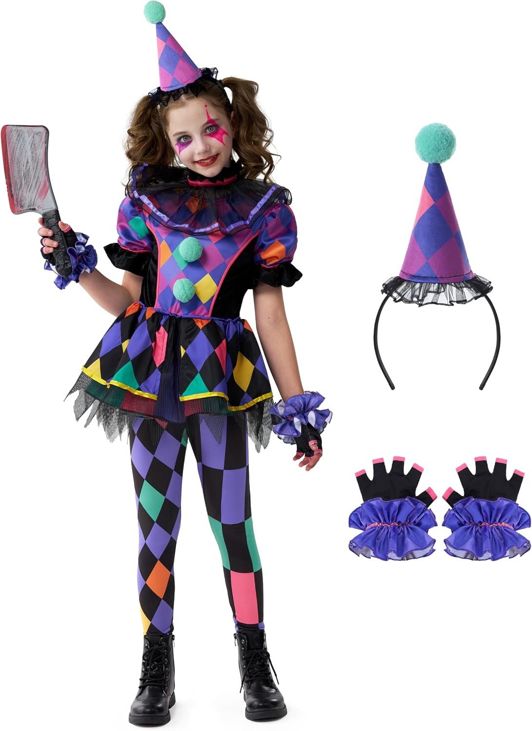 Spooktacular Creations Clown-Kostüm Spooktacular Creations Halloween-Clown-Kostüm für Mädchen, dunkles