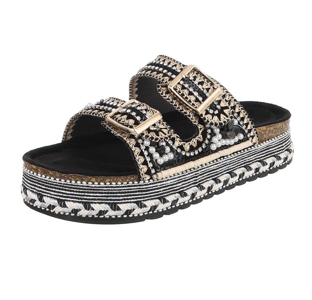 Ital-Design Damen Plateau Sandalette mit Schnallen & Zierdetails Plateausandaletten (91895643) Flach Pantoletten in Schwarz
