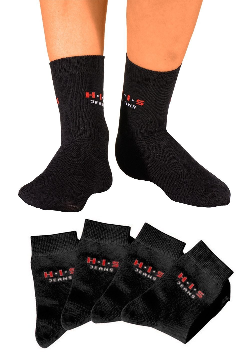 H.I.S Basicsocken (Packung, 4-Paar) mit kontrasfarbenem Logo