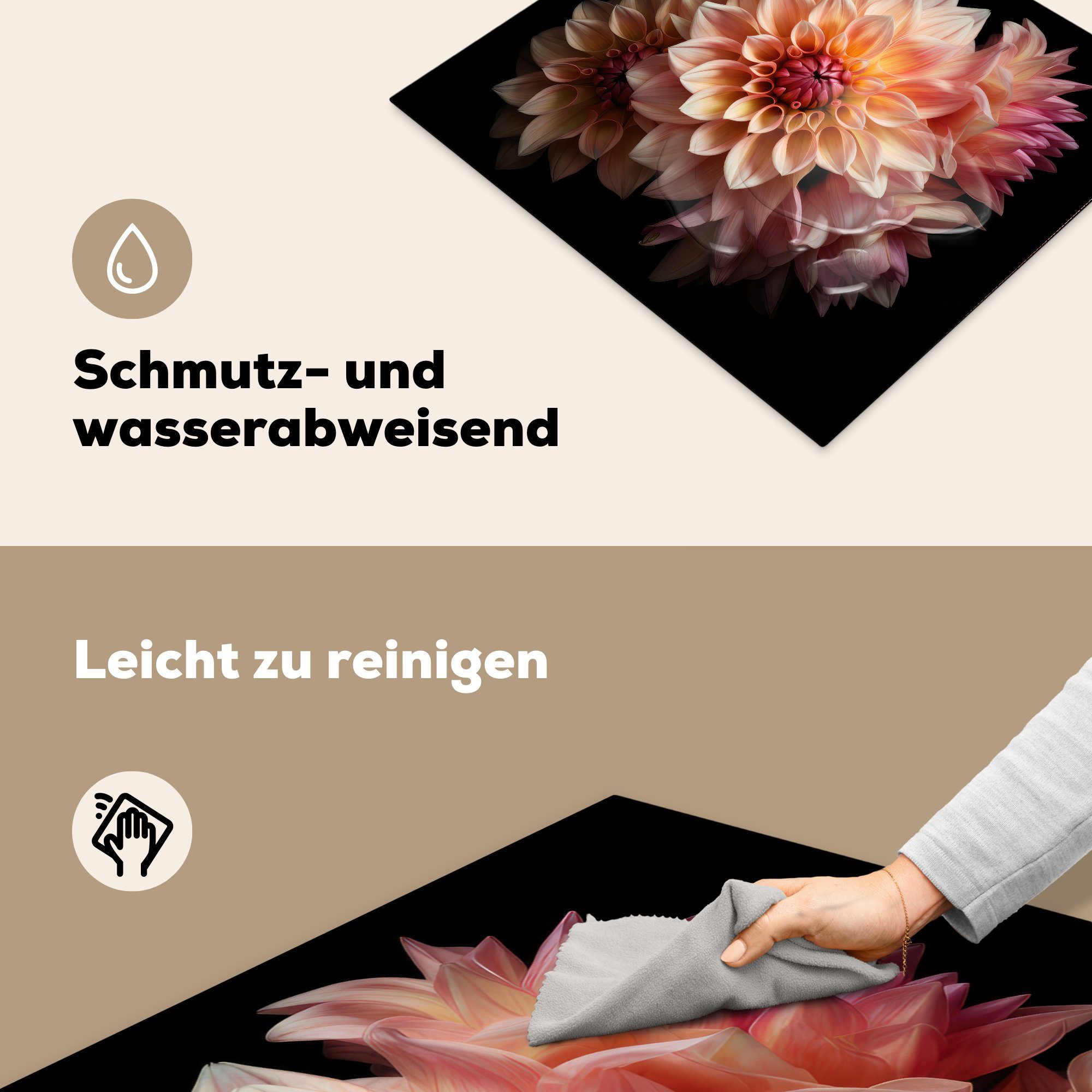 MuchoWow Herdblende-/Abdeckplatte - cm, Arbeitsfläche (1 Rosa Vinyl, - 60x52 nutzbar, - tlg), Blumen Schwarz Mobile - Ceranfeldabdeckung Dahlie Botanisch