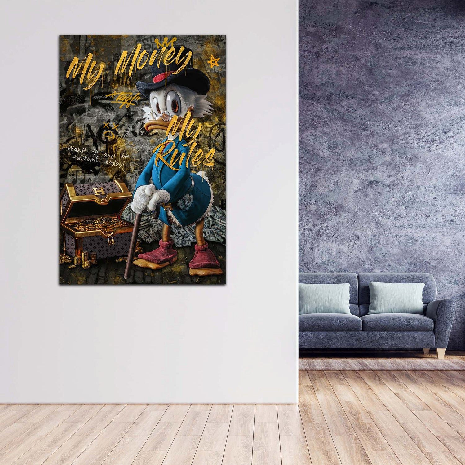 Artedinoi Leinwandbild Duck Comic My Money My Rules Wandbild Leinwandbild Deko Kunst XL, Comic-Ente, My Money My Rules – Bild 3 von 5