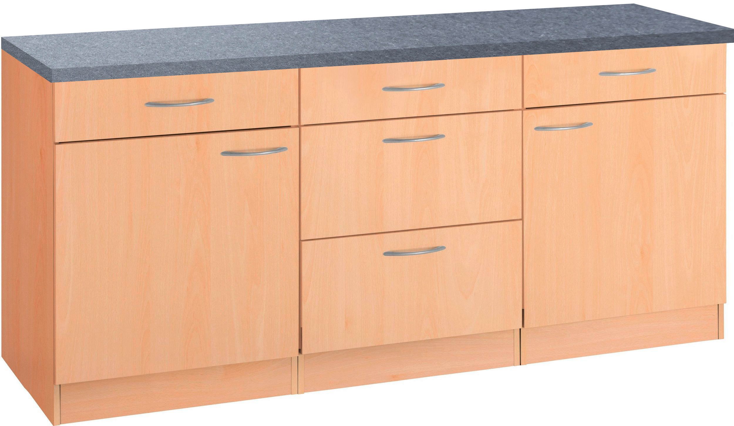wiho Küchen Unterschrank Kiel, 180 cm breit, Front und Korpus: Buche Dekor