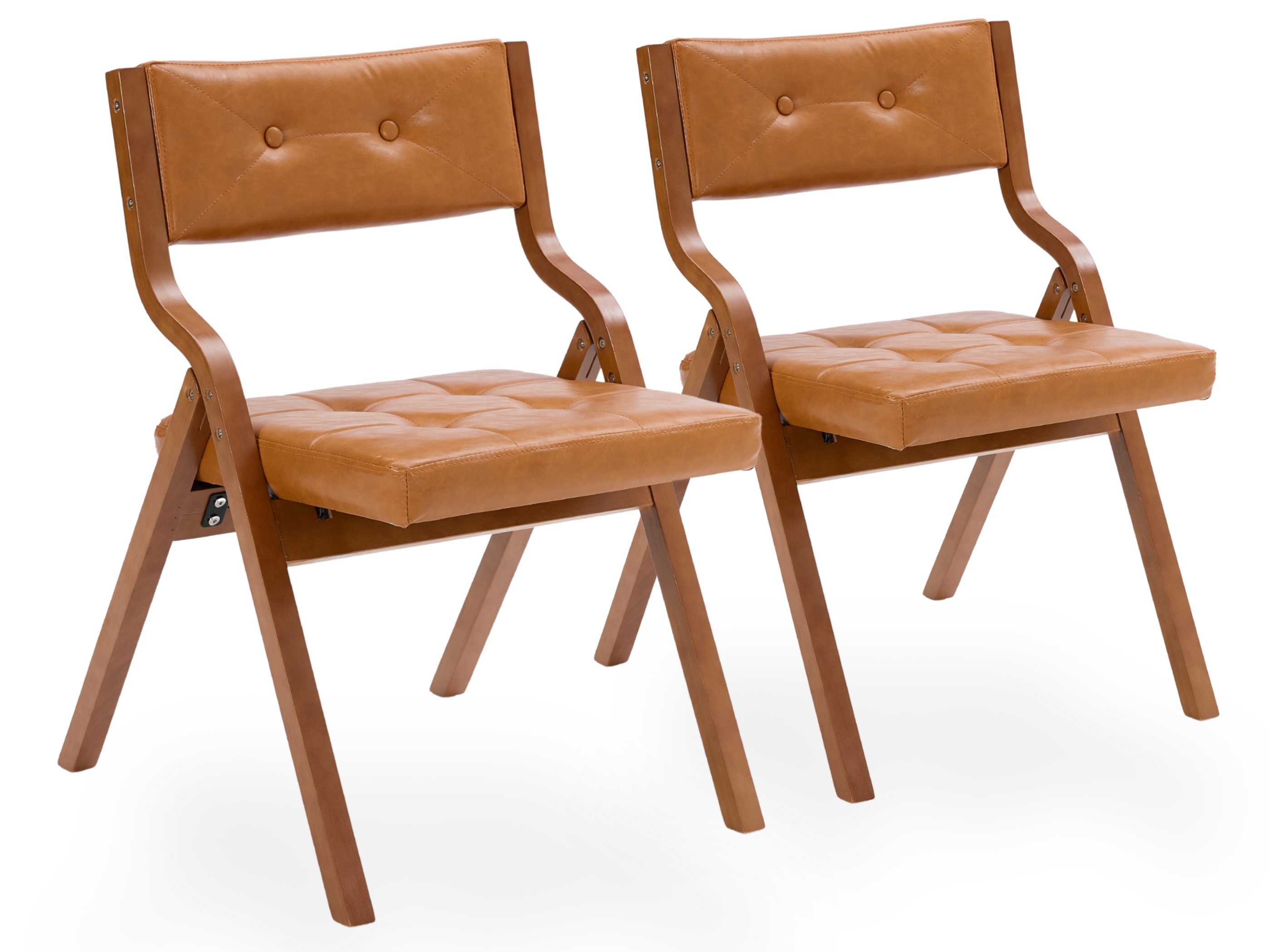 SeedWave Esszimmerstuhl 2er Set Klappstühle Kunstleder Faltstuhl mit Gebogenem Holzgestell (2er Set), Vintage-Lederoptik Folding Chair mit Knopfheftung, 130 kg belastbar