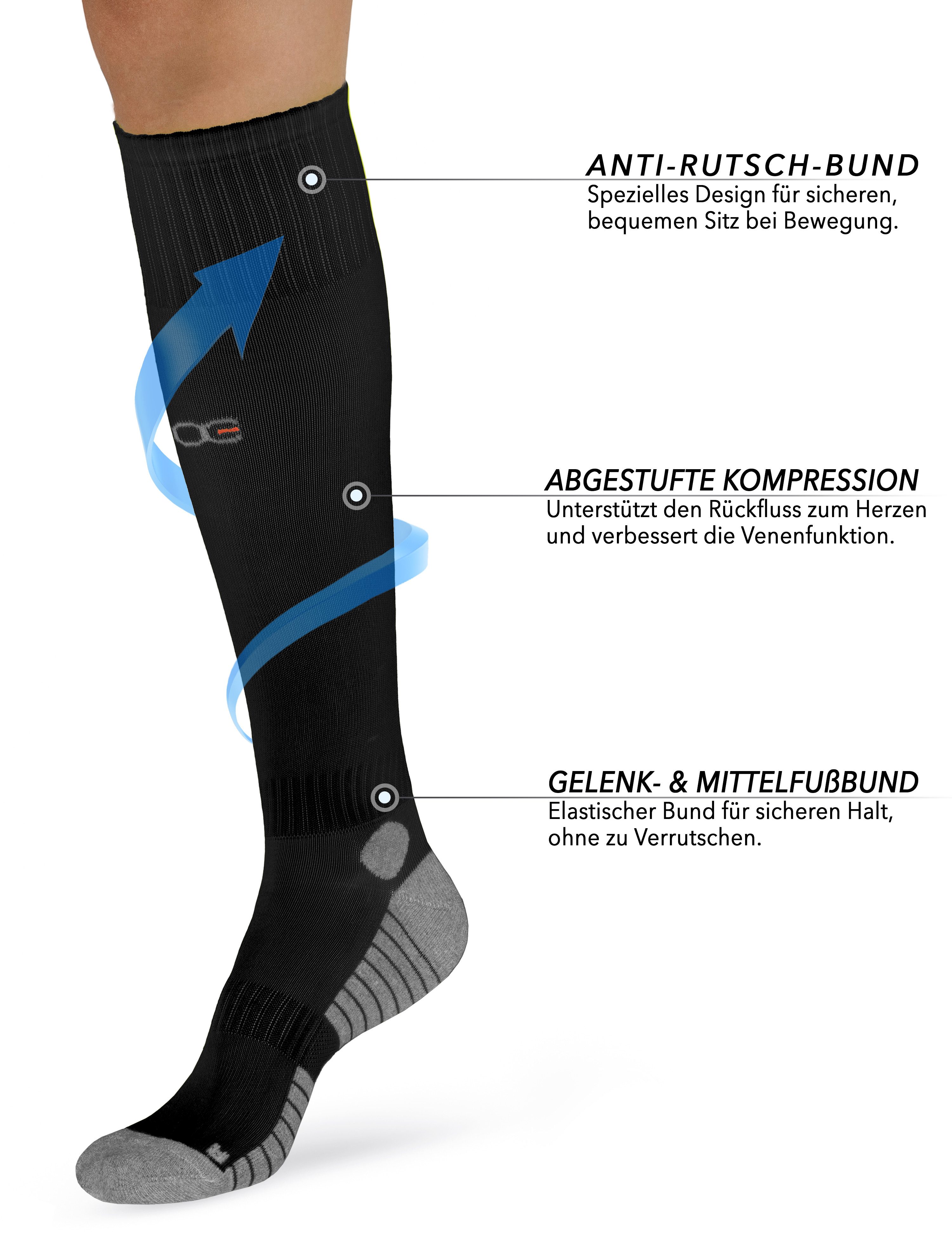Freizeitsocken 3 Paar Kniestrümpfe mit Baumwoll-Frottee-Sohle für Kids und Erwachsene