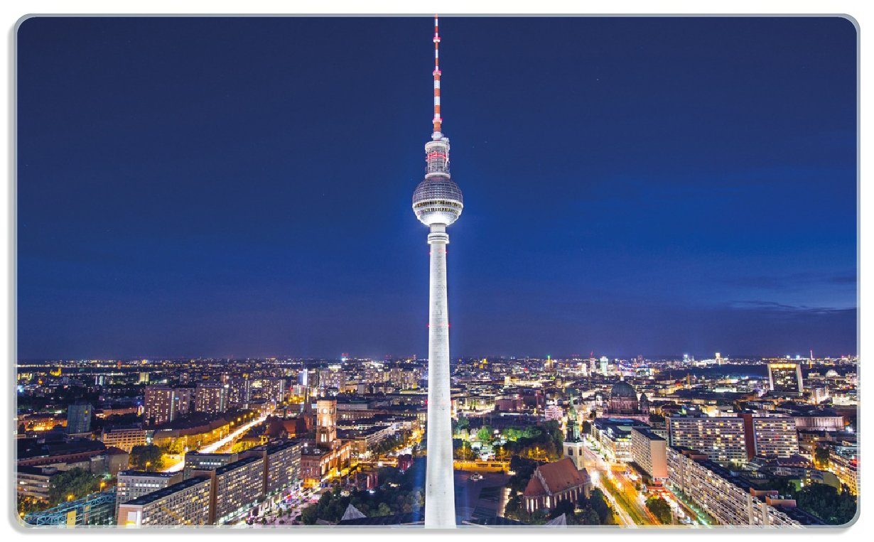 Wallario Frühstücksbrett Fernsehturm Berlin bei Nacht, ESG-Sicherheitsglas, (inkl. rutschfester Gummifüße 4mm, 1-St), 14x23cm