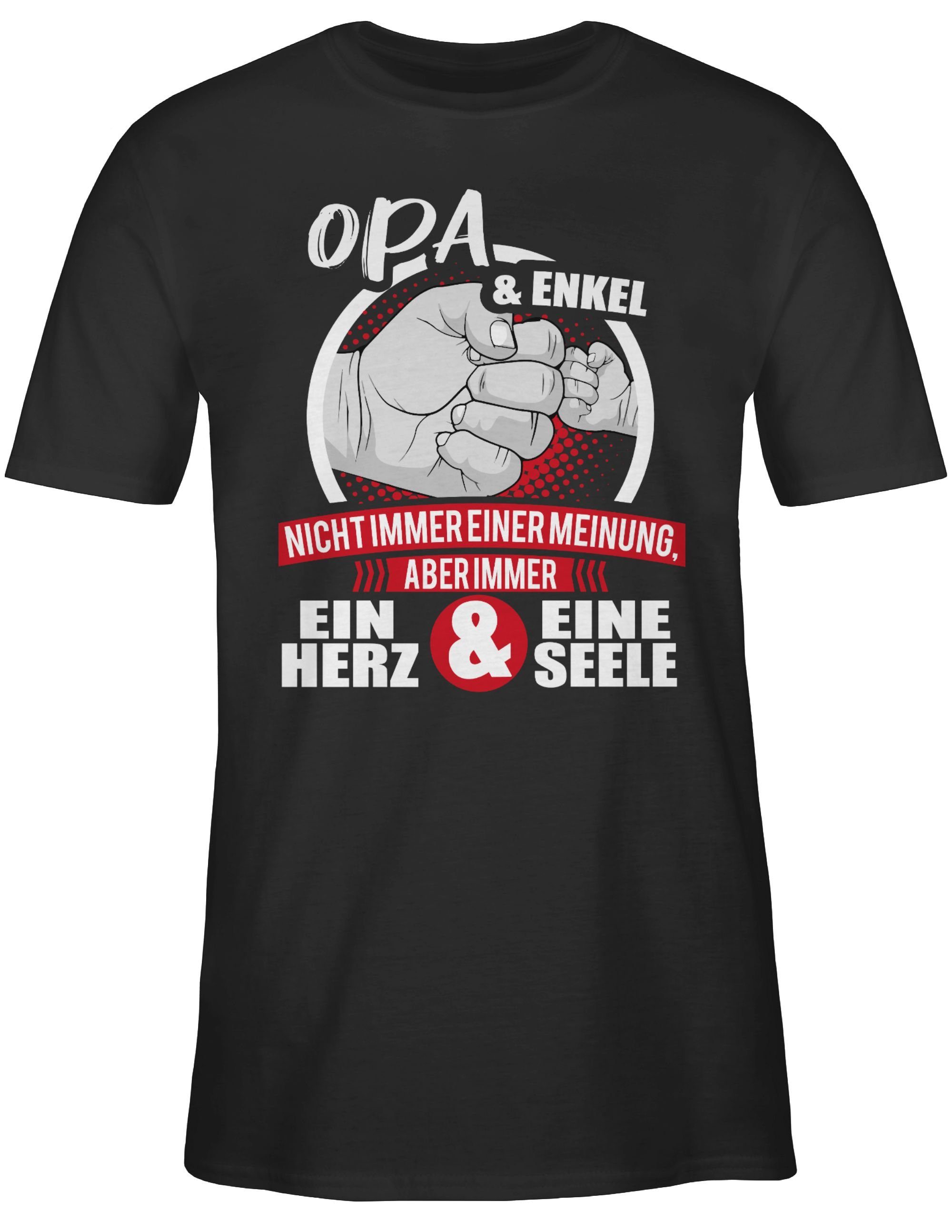 Shirtracer T-Shirt - ein Herz & & Enkel Opa Geschenke Immer eine Opa Seele Schwarz 1 weiß/rot