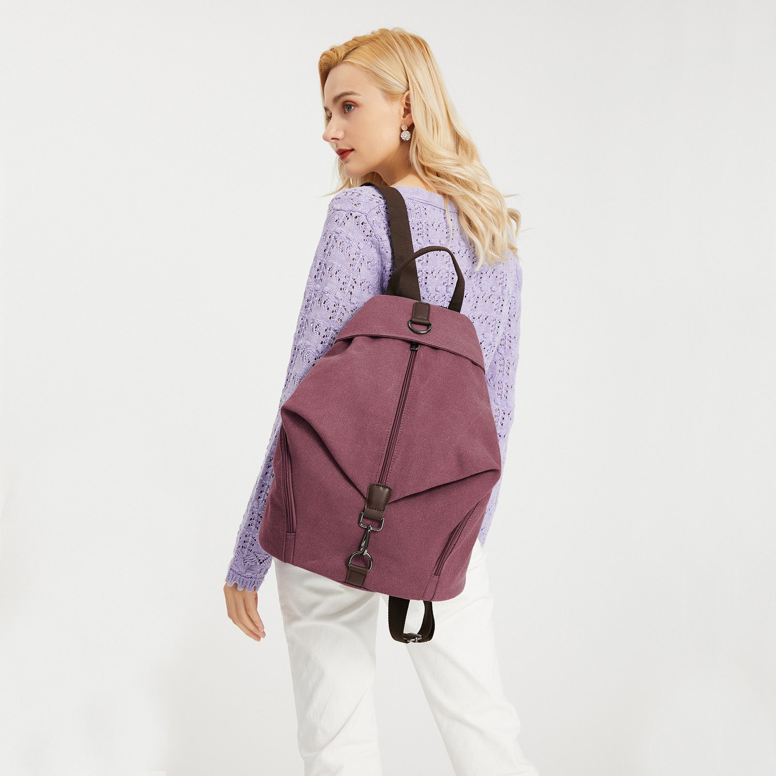 KONO Rucksack Vintage Canvas Rucksack Vintage Umhängetasche für Reise & Schule – Bild 2 von 5