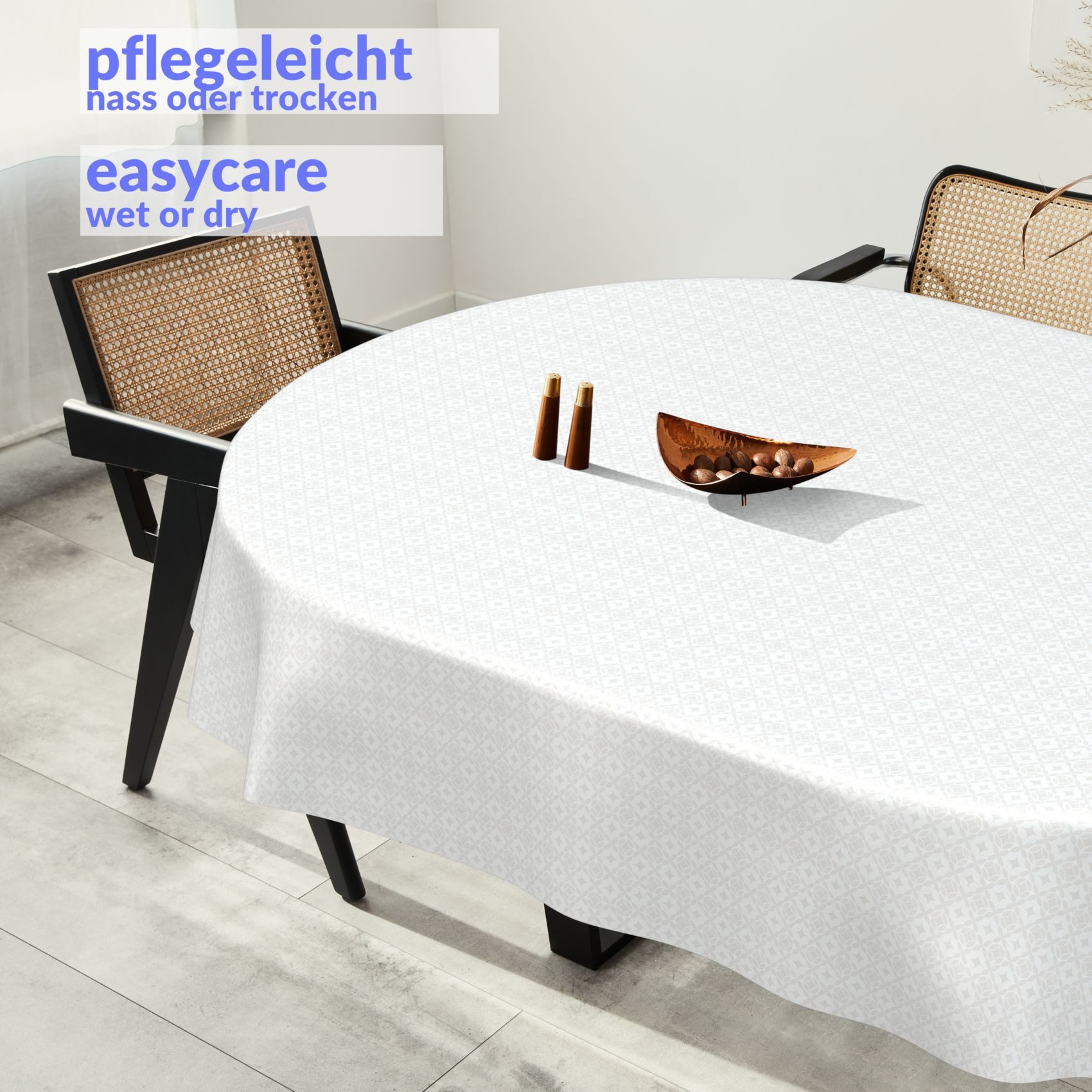 ANRO Tischdecke Wachstuchtischdecke MIMOSA Gartentischdecke (Einzelstück 1-tlg), Glatt 140x160cm Oval wasserabweisend