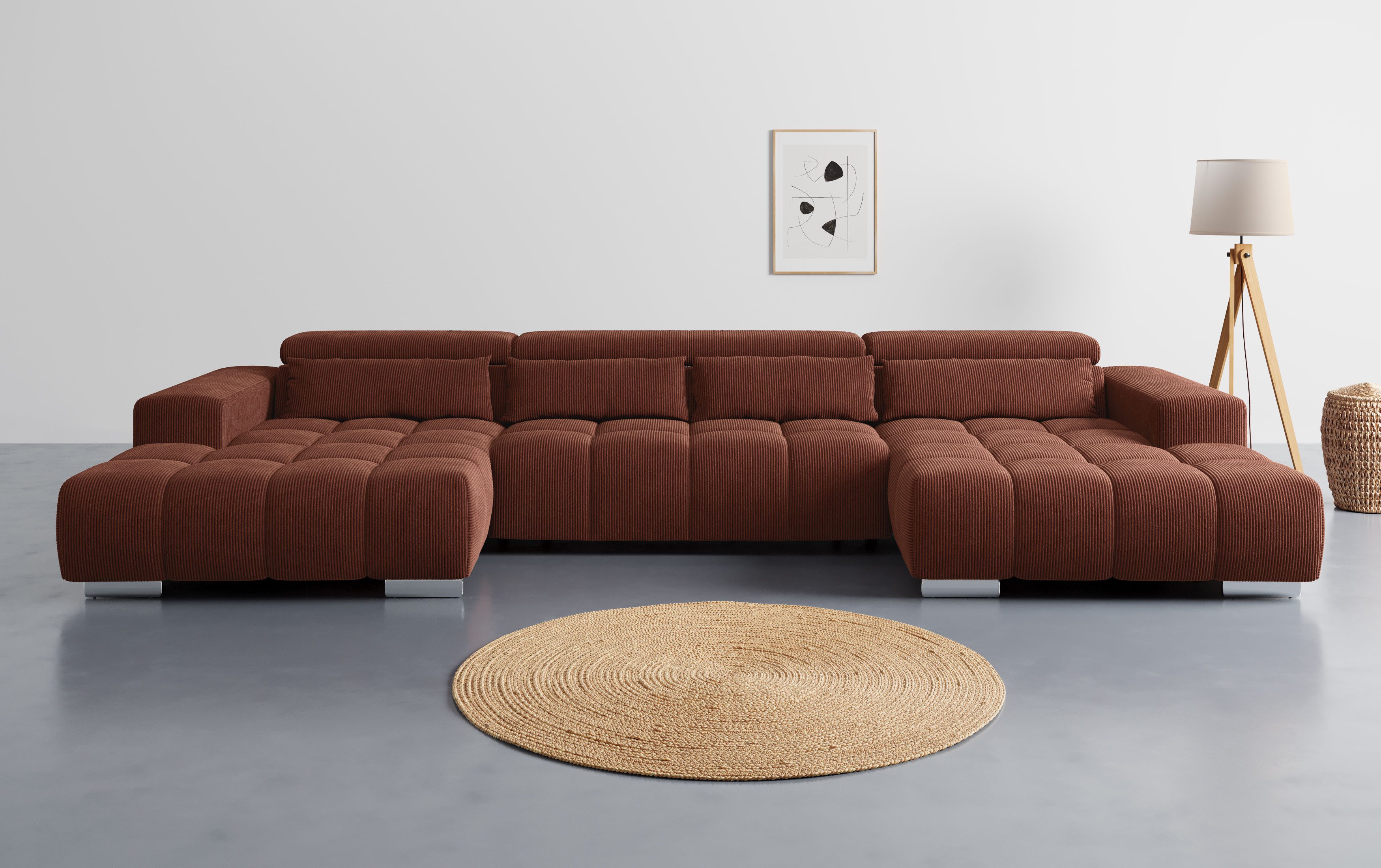 COTTA Wohnlandschaft Orion U-Form, B: 400 cm, Kopfteilverstellung & 4 Kissen, optional elektr. Sitztiefenverstellung