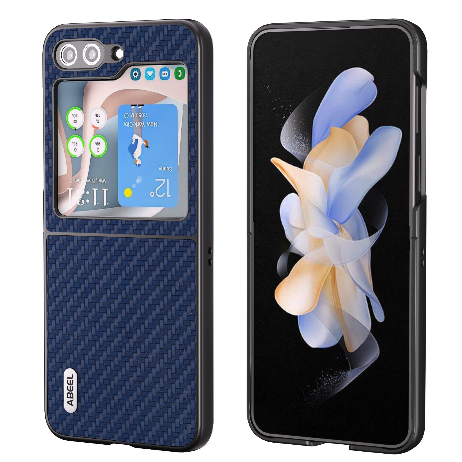 Wigento Handyhülle Für Samsung Galaxy Z Flip5 5G Carbon Textur Schutzhülle Dunkelblau