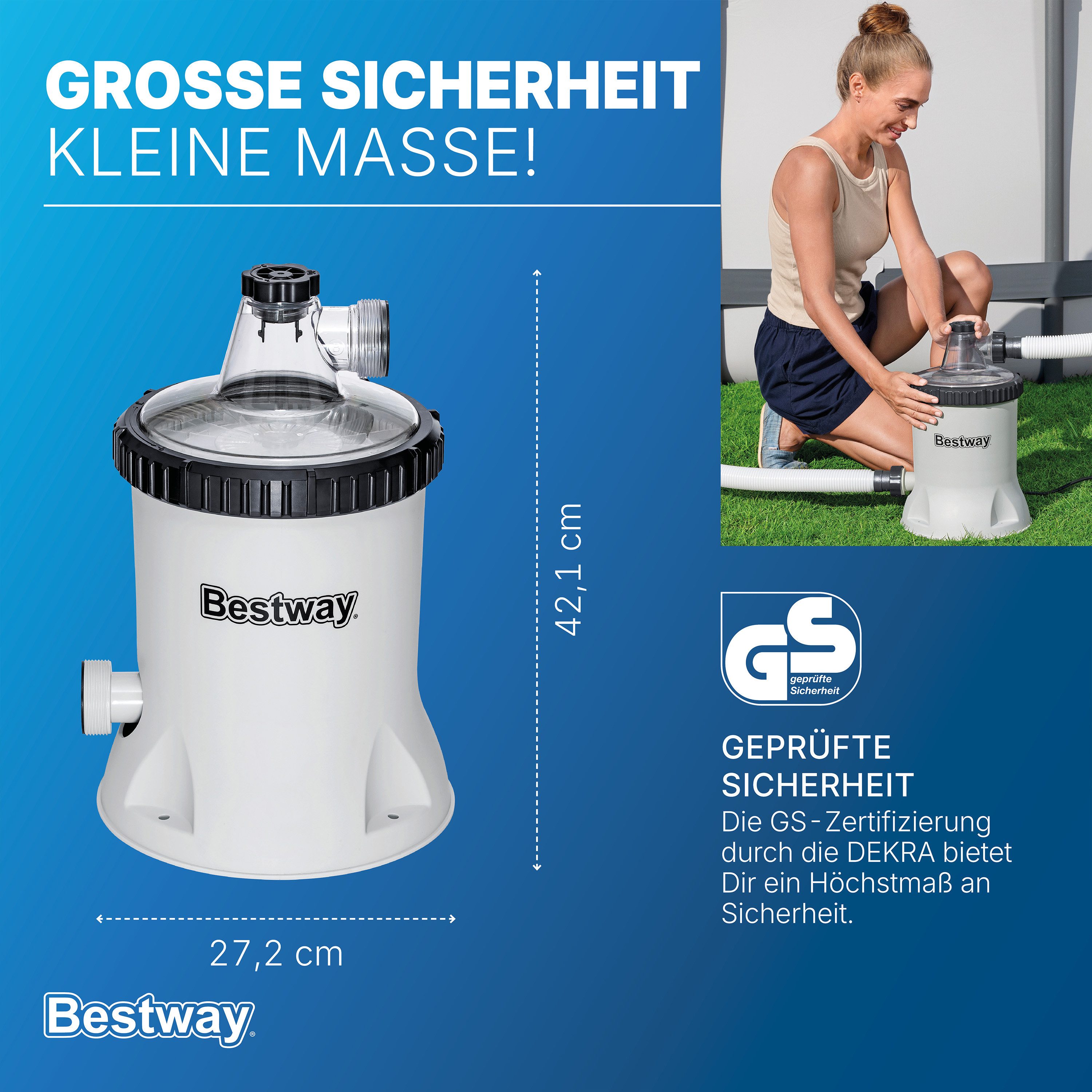 Bestway Filterpumpen Polysphere™ 5.678 l/h (Packung, Inkl. 240g Filterbälle), Für Poolgrößen von 1.100-31.700 Liter