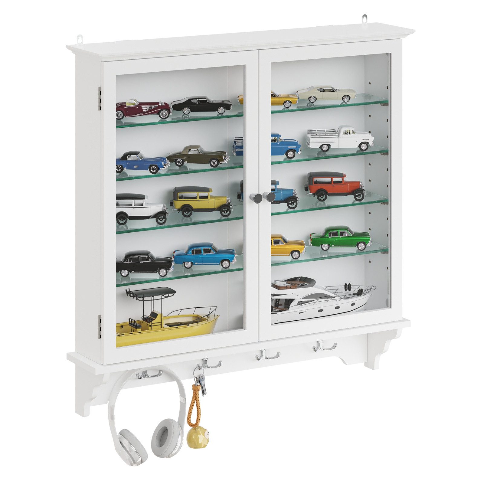SoBuy Hängevitrine FSB114-E, Wandvitrine mit Sensor-LED-Licht, schmaler Hängeschrank (1er Set) Sammlervitrine mit 2 Glastüren, 4 verstellbaren Glasböden und 4 Haken