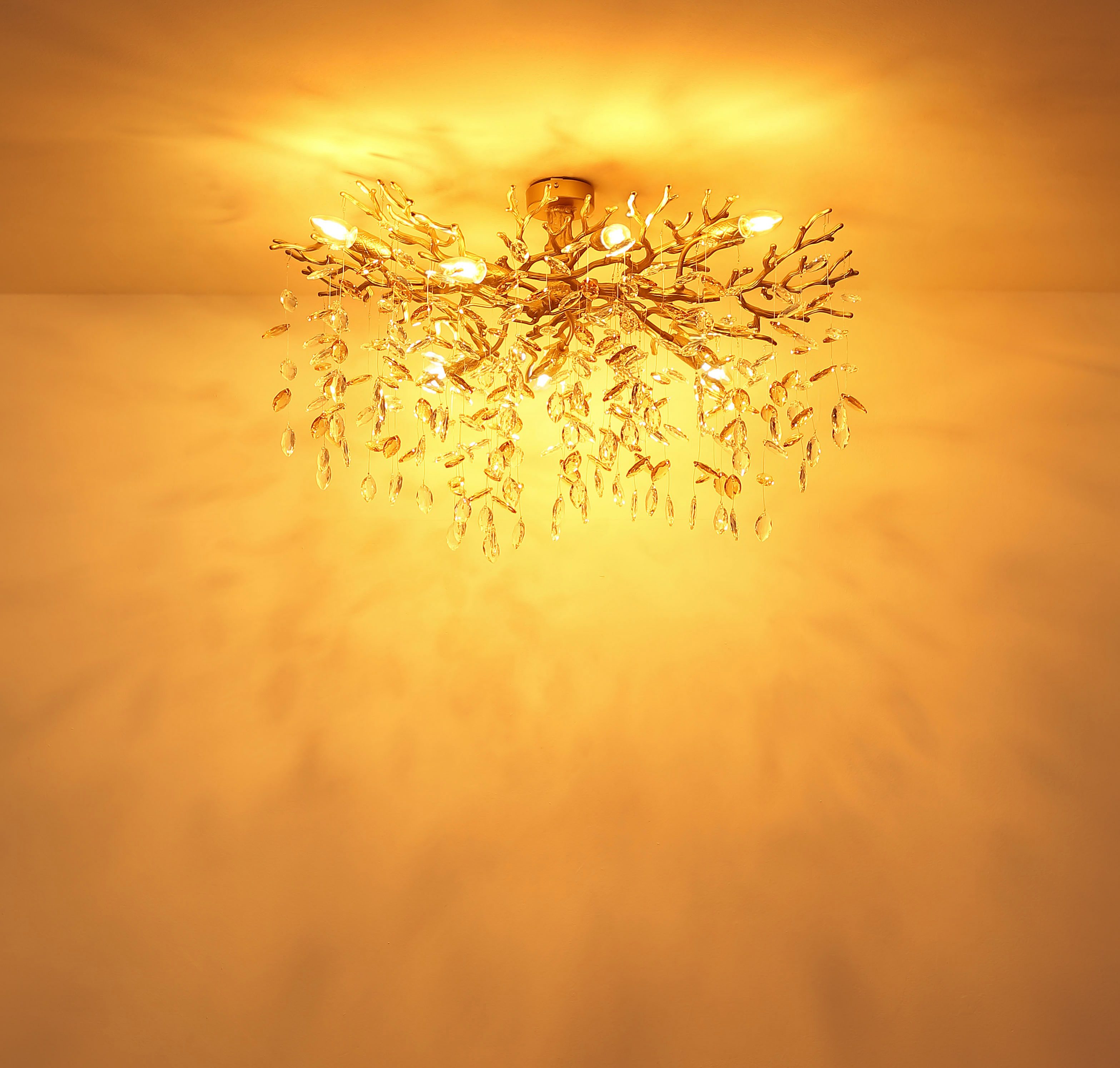 GLOBO LIGHTING Deckenleuchte QUEENA, ohne Leuchtmittel, Deckenleuchte gold Kristall, E14, elegant, flexibler Look