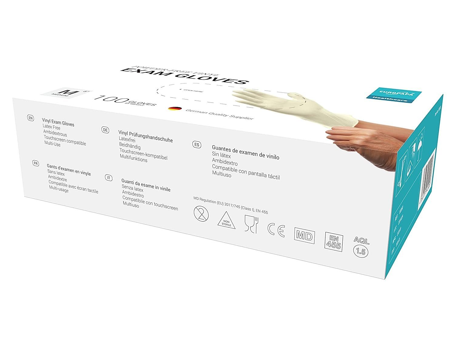EUROPAPA Einweghandschuhe 100x Vinylhandschuhe Einweghandschuhe (Untersuchungshandschuhe Einmalhandschuhe) latexfrei puderfrei Vinyl Handschuhe