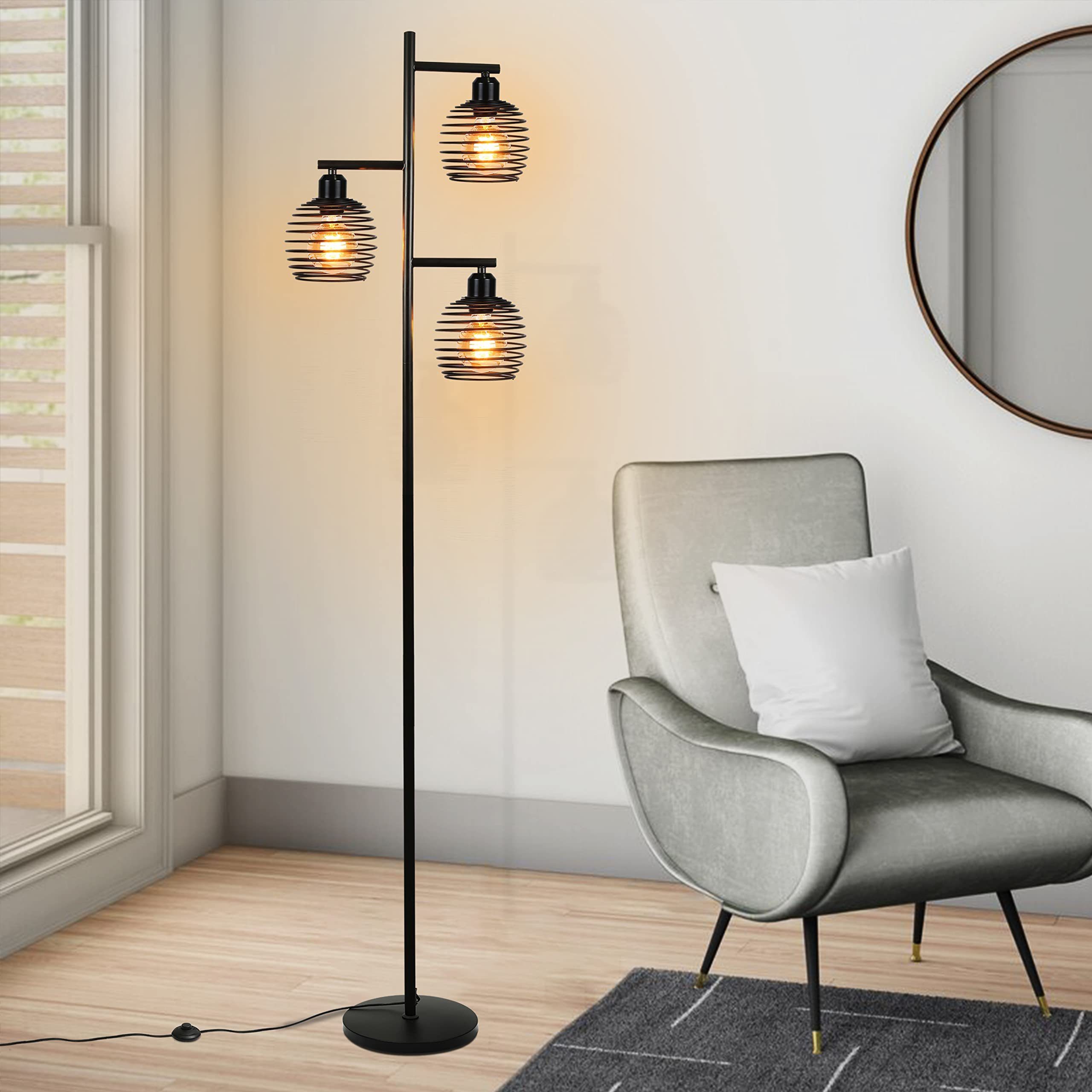 Stehlampe Vintage E27 Stehleuchte Schwarz 3 flammige Retro Fußschalter