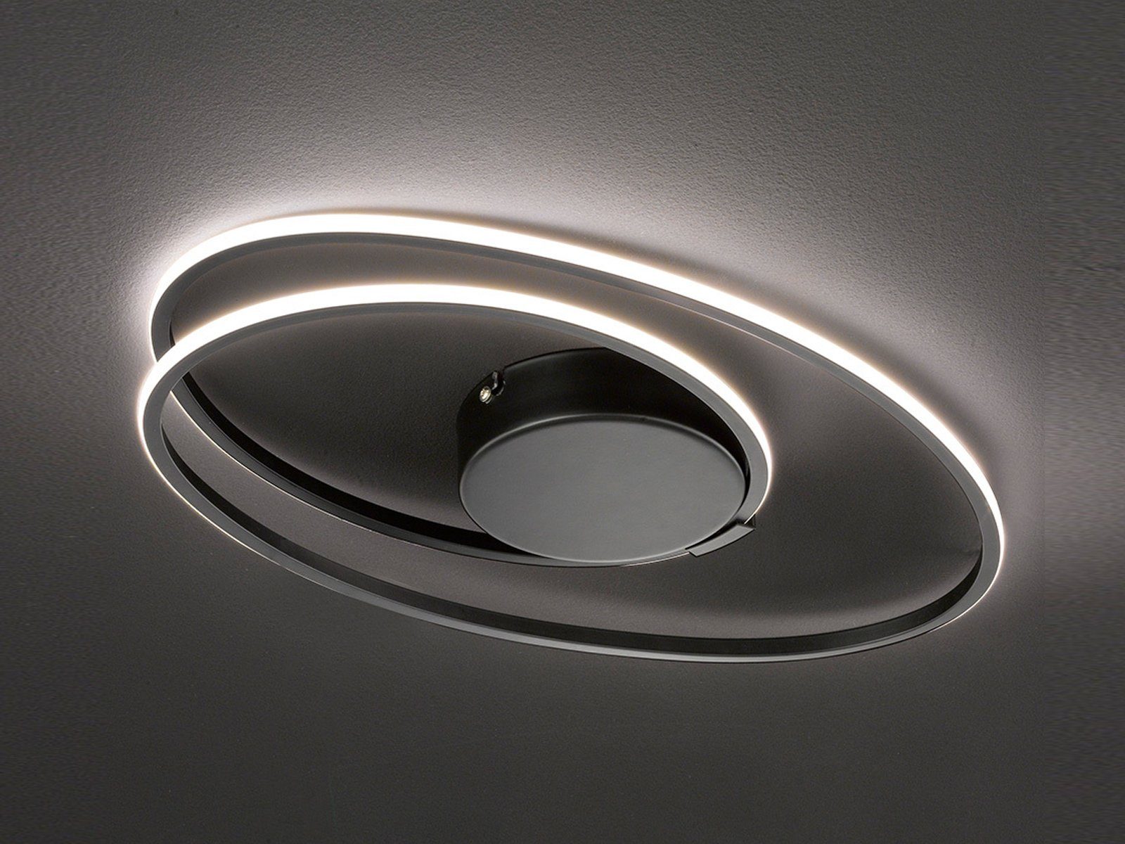 WOFI LED Deckenleuchte, Dimmer, LED fest integriert, Warmweiß, indirekte  Decken-Beleuchtung Ring-Lampe dimmbar Schwarz Breite 50cm