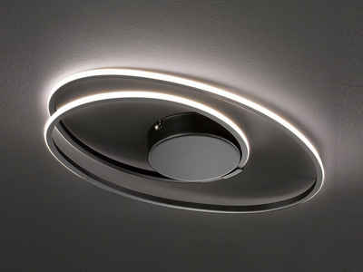 WOFI LED Deckenleuchte, Dimmer, LED fest integriert, Warmweiß, indirekte Decken-Beleuchtung Ring-Lampe dimmbar Schwarz Breite 50cm