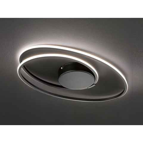 WOFI LED Deckenleuchte, Dimmer, LED fest integriert, Warmweiß, indirekte Decken-Beleuchtung Ring-Lampe dimmbar Schwarz Breite 50cm