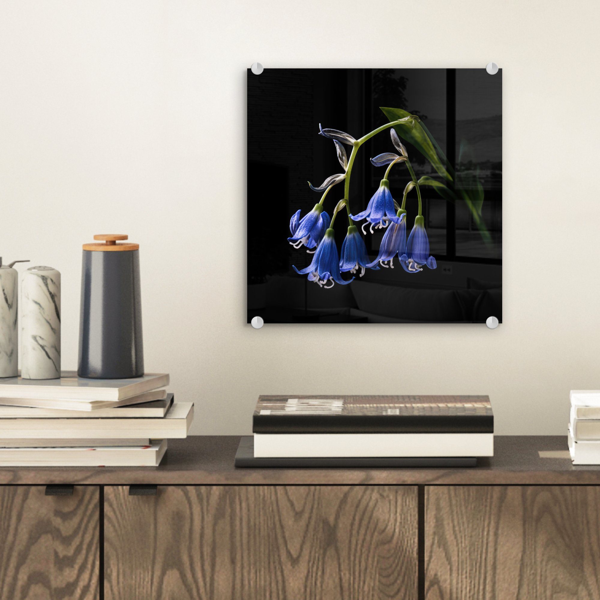Natur - auf (1 Acrylglasbild - - St), Blumen Wandbild Glasbilder Hyazinthe Foto auf - Glas Bilder MuchoWow Blau - - Wanddekoration - Glas Schwarz,