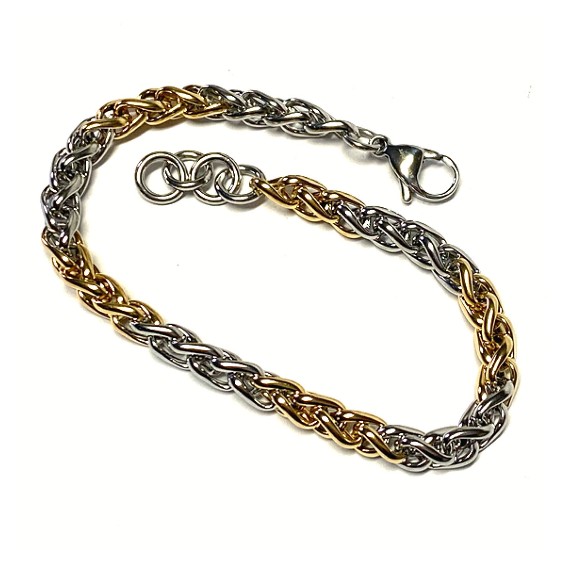 Edelschmiede925 Silberkette Armband Edelstahl bicolor Zopfkette robust 21-23cm