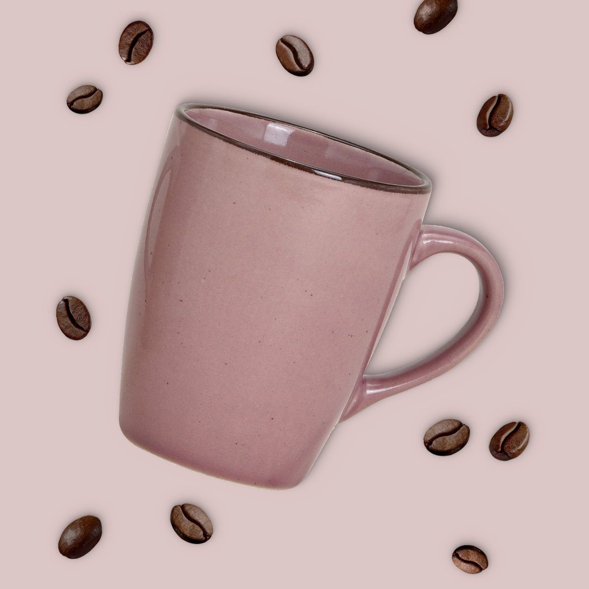 matches21 HOME & HOBBY Tasse Kaffeetassen 6er Set einfarbig modern Vintage Steingut-Stil, 6-tlg., Keramik, Tee Kaffee-Becher, alt-rosa beige cremefarben grau, 3 – Bild 5 von 5