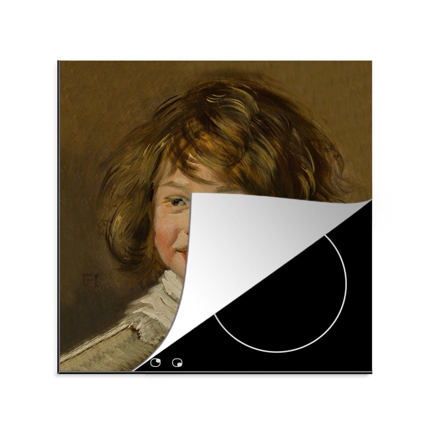 Gemälde Hals, Arbeitsplatte Herdblende-/Abdeckplatte tlg), (1 Ceranfeldabdeckung, für cm, MuchoWow Frans Lachender 78x78 von küche - Junge Vinyl,