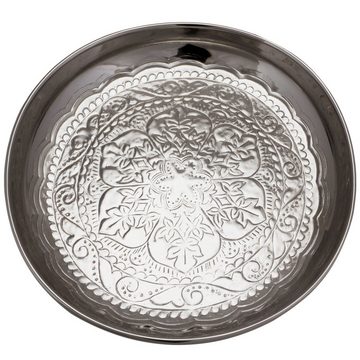 Marrakesch Orient & Mediterran Interior Tablett Orientalisches rundes Tablett Schale aus Metall Afet 31cm groß, Handarbeit