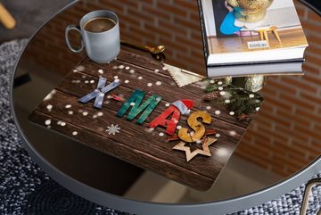 Platzset, Tischset Weihnachten XMAS Holz Tischunterlage Tischdeko, matches21 HOME & HOBBY, (1-St), modernes Esstisch Platzdeckchen als abwaschbarer Tischuntersetzer