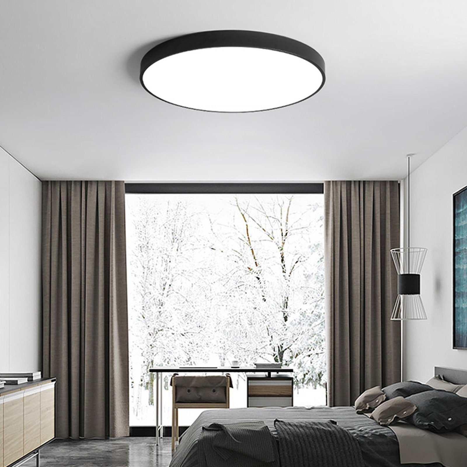 Schlafzimmer Schwarz, 36W, 3000K, Wohnzimmer Runde fest Küche Leuchte, für Deckenlampe LED Deckenleuchte style integriert, home Ø40*4cm, Warmweiß
