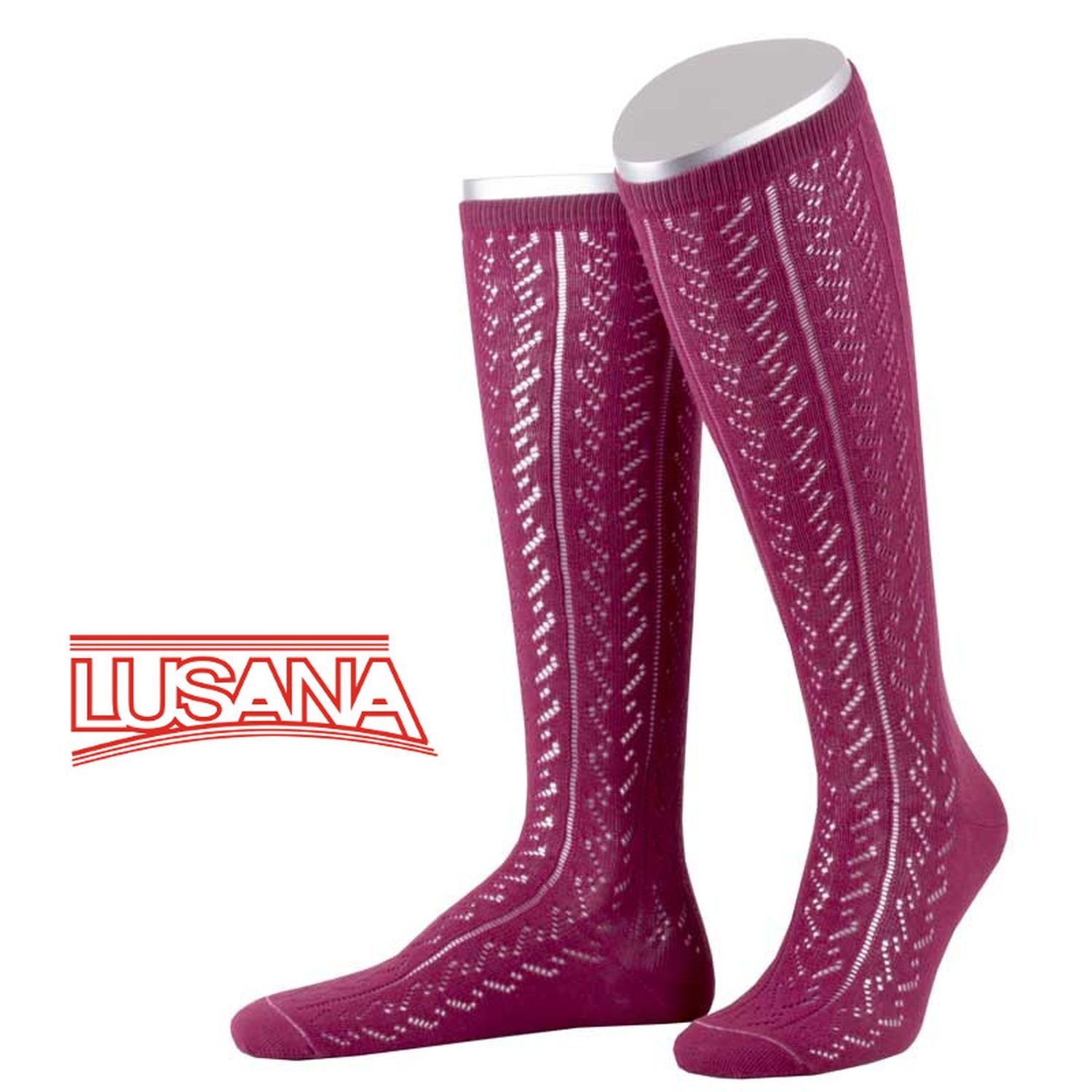 28 Trachtensocken Ajourmuster mit pink Lusana