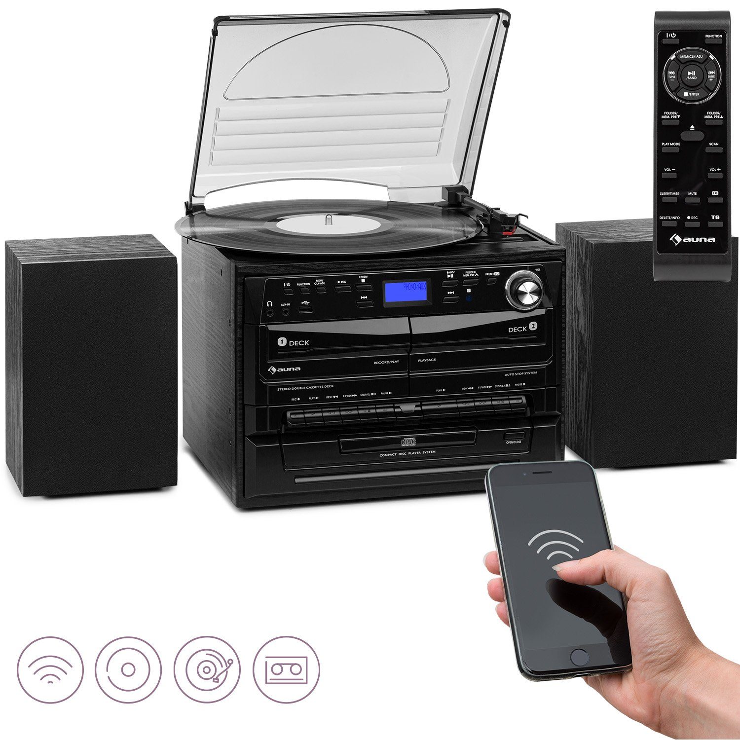 10 (FM Stereoanlage Vinyl Musikanlage Stereoanlage CD Auna mit 388-DAB+ Kompaktanlage) und W, Player DAB+ Radiotuner, Radio