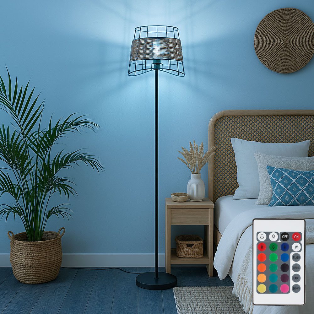 NOWA LED Stehlampe, Leuchtmittel inklusive, Warmweiß, Farbwechsel, RGB, Stehleuchte Standlampe Käfig-Design Grasgeflecht RGB H 150cm