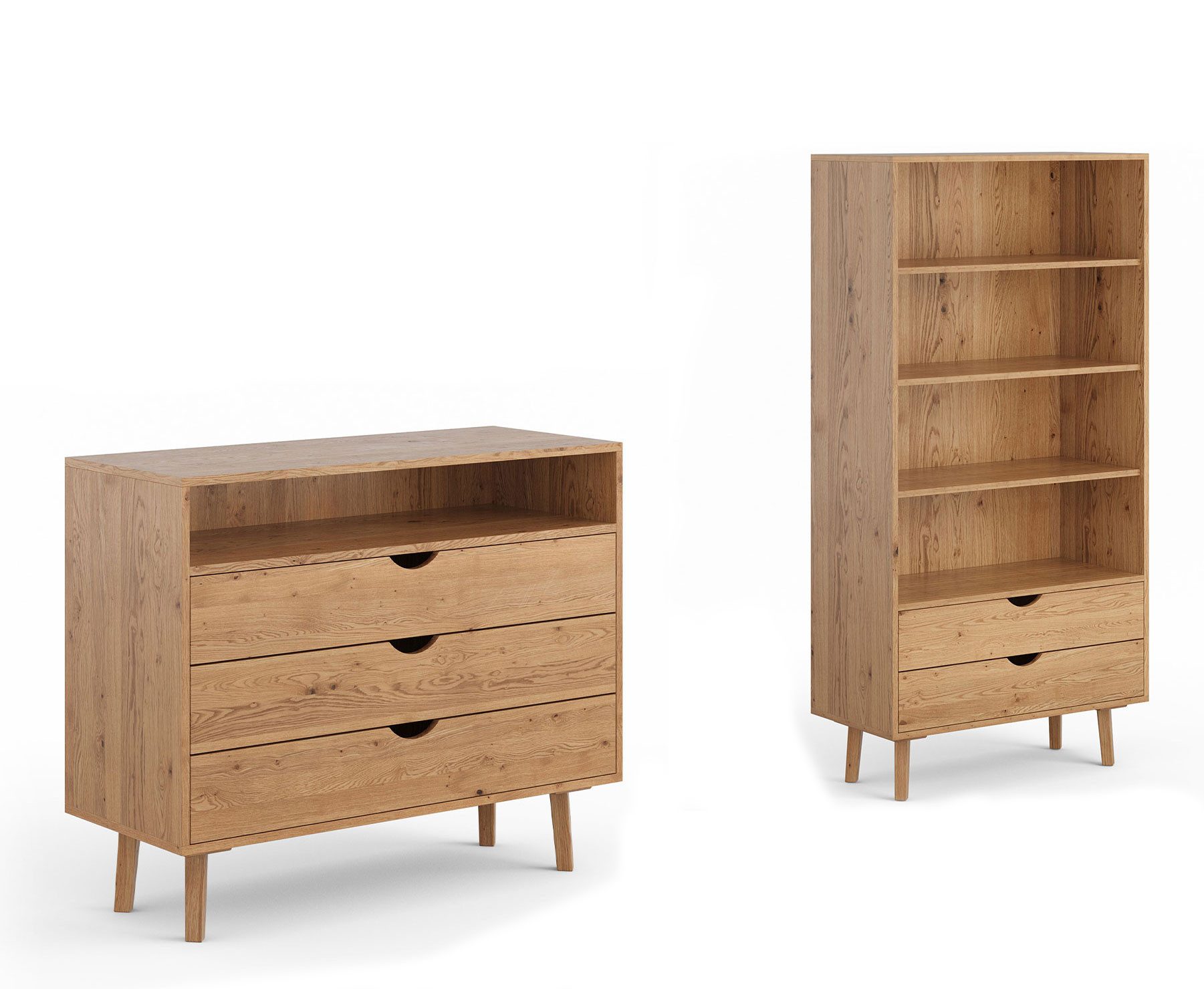 Feldmann-Wohnen Wohnwand Simona, (mit Schubladen, mit offenen Fächern, 2-St., Massivholz, geölte Oberfläche), Massivholz geölt 2er-Set